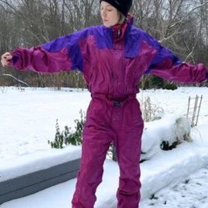 Vintage Metallic Purple Ski Suit Mens 90s Winter Sport Jumpsuit Retro K2